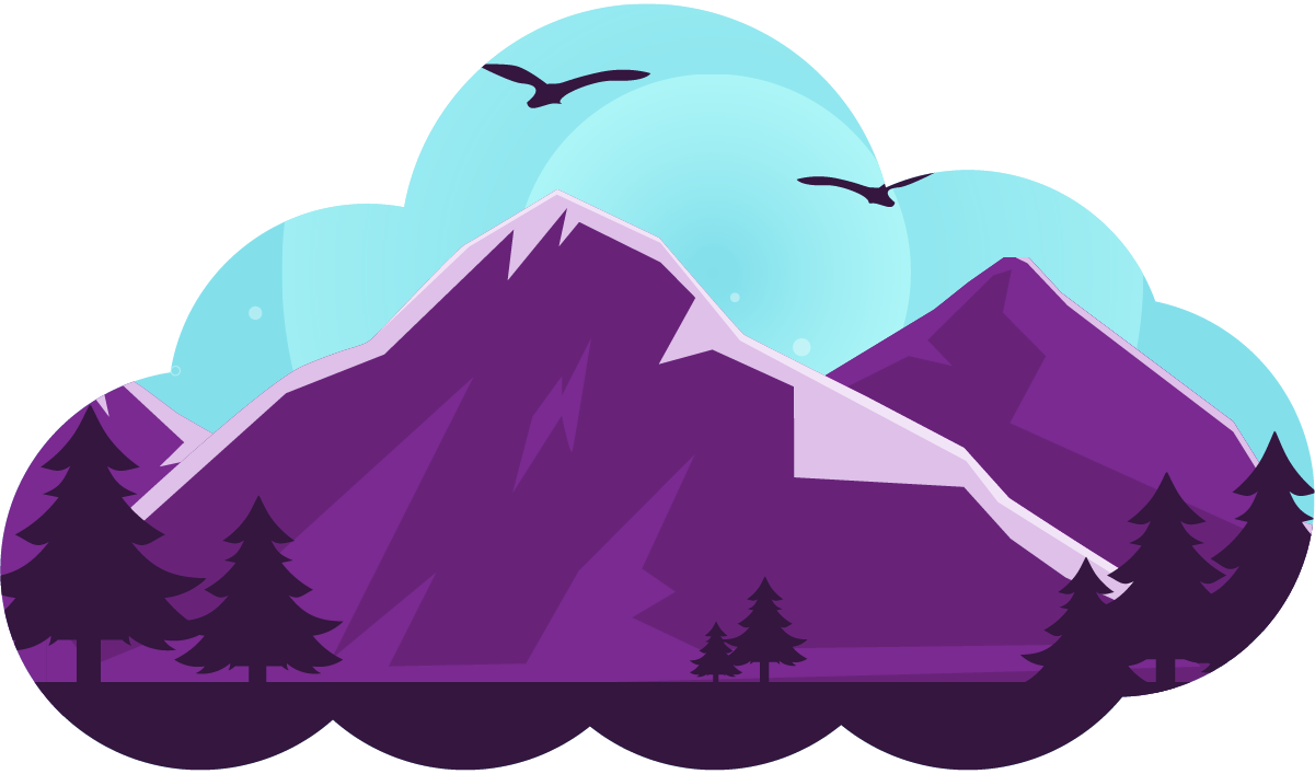 Cloud shaped illustration of mountains and trees