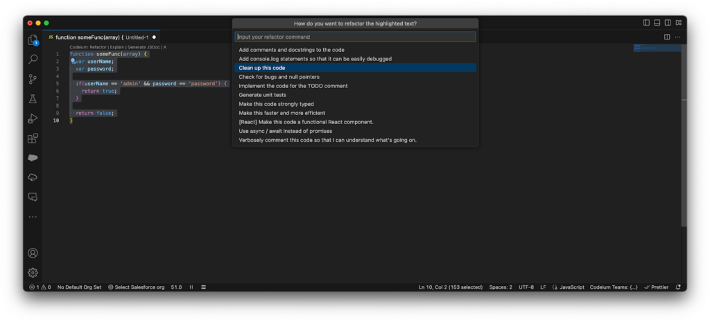 Refactoring Tools Codeuim provides